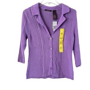 NWT Heather B lilac button-down sweater V-neck Long sleeve textured knit size S